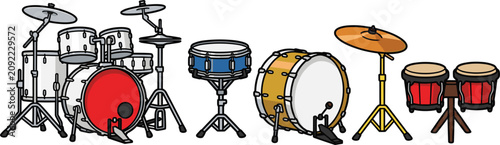 Canvastavla Cartoon Drum Set Collection with Snare Drum, Bass Drum, Cymbal, and Bongo Percus