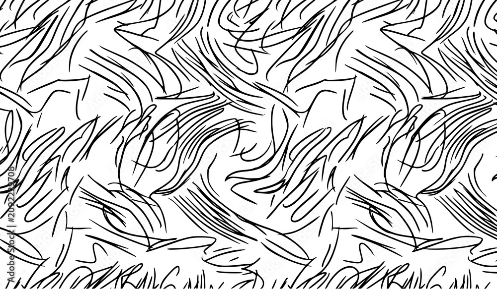 Fototapeta premium Black and white line art illustration of grass and foliage