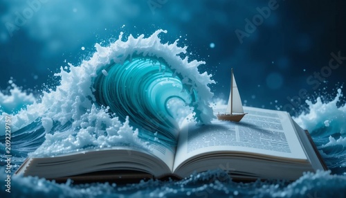 Surreal Ocean Wave Emerging From Open Book