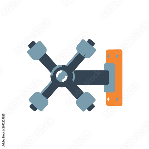 Foto A wallmounted metal tool with a central rotating Xshaped arm four grips and an o