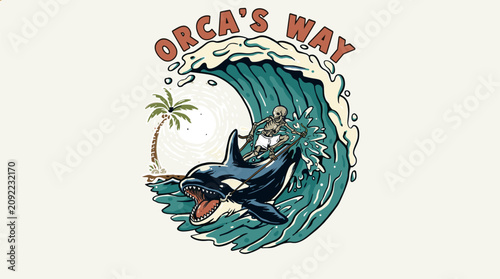 Canvas Print Orca surfing skeleton artwork