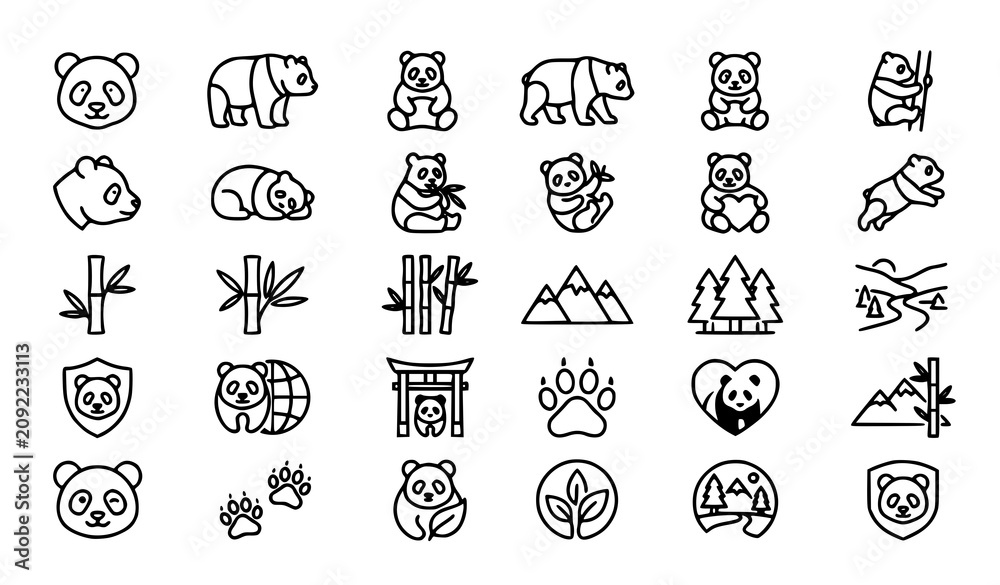 Fototapeta premium Panda icons and symbols