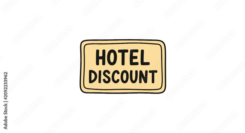 Obraz premium Hotel discount text on rounded rectangular badge.