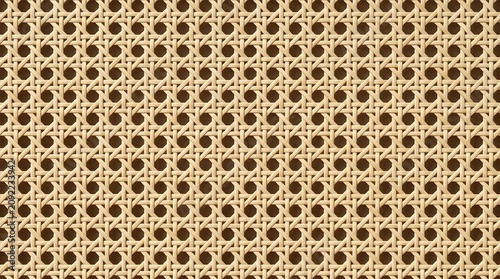 A close-up view of a woven rattan pattern with a natural texture and earthy tones