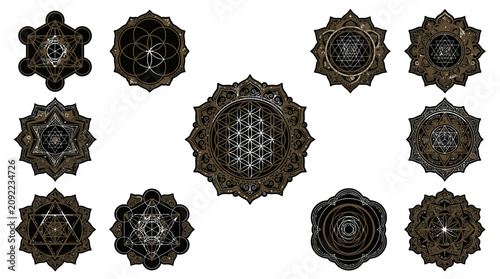 Sacred Geometry Symbols Collage - Metatron's Cube, Flower of Life