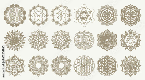 Sacred Geometry Symbols Set: Flower of Life, Seed of Life, Sri Yantra
