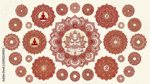 Spiritual Mandala Collection: Meditation, Yoga, Om Symbol, Lotus Flower