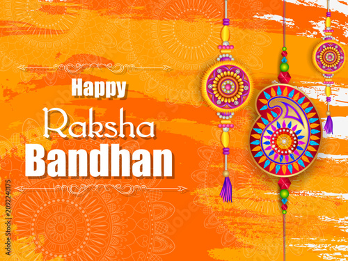 Happy Raksha Bandhan Greeting Card with Traditional Rakhi Vector