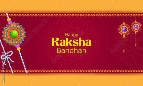 Happy Raksha Bandhan Greeting Card with Traditional Rakhi Vector