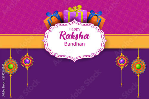 Happy Raksha Bandhan Greeting Card with Traditional Rakhi Vector