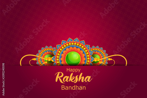 Happy Raksha Bandhan Greeting Card with Traditional Rakhi Vector