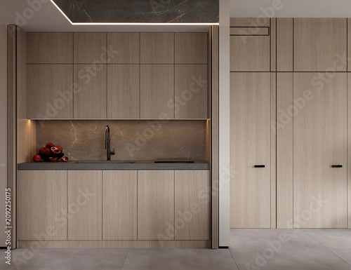 Quadro su tela Minimalist built-in storage wall with concealed kitchenette and contemporary res