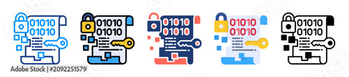 Data Encryption Icon Sheet Multiple Style Collection 