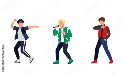 Tableau sur toile Boy band pop idol group performing flat vector illustration
