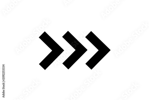 Triple chevron arrow icons pointing right, fast forward next navigation symbol arrowhead direction indicator set