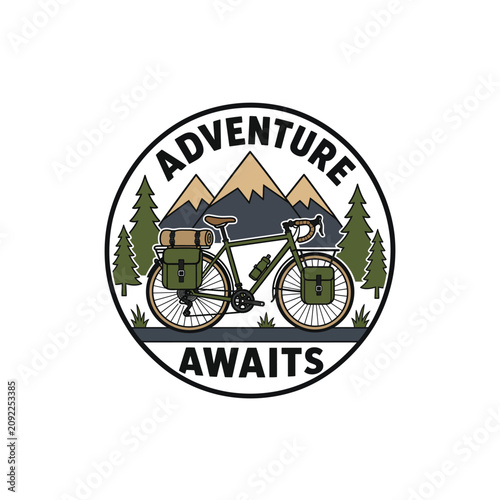 Touring Bicycle Mountain Silhouette Emblem