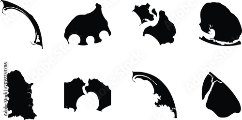 Photos Abstract Coastal Landform Black Silhouette Collection with Island Shoreline and
