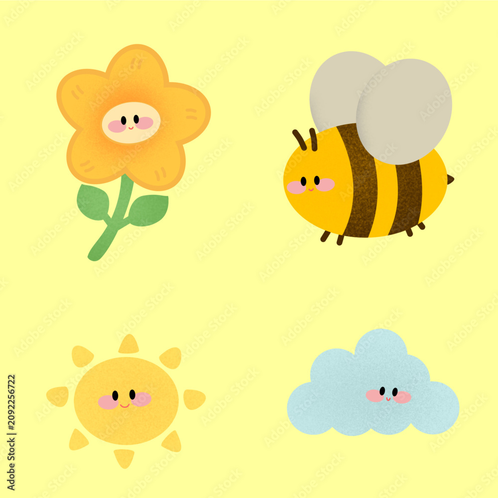 Fototapeta premium Sunflower, bee, sun, cloud