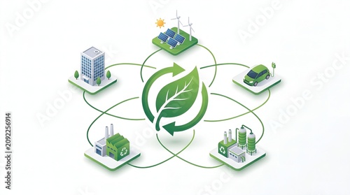 Sustainable Green Energy and Circular Economy Concept with Renewable Resources and Electric Vehicle