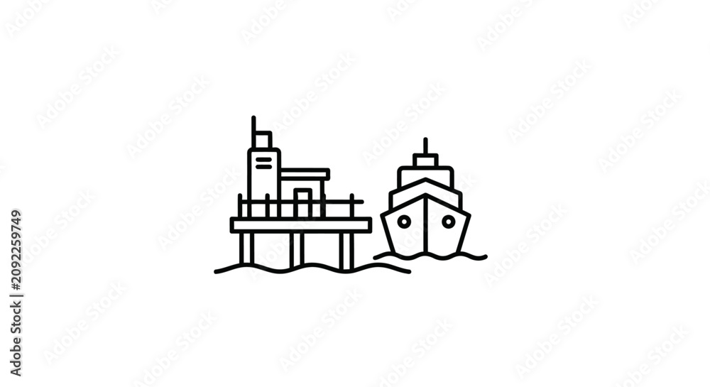 Fototapeta premium Offshore Platform and Ship Icon - Industrial Marine Transportation