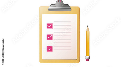 Clipboard with checklist and pencil on transparent background with isolated transparent task management organization stationery inspection education paperwork planning