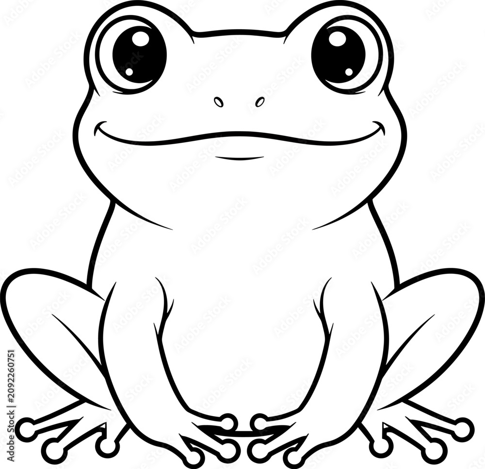 Fototapeta premium Cartoon frog sitting with happy expression during daytime isolated on white background