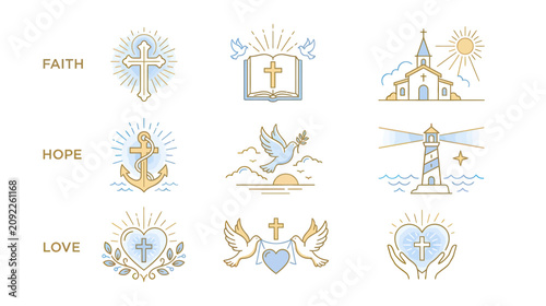 Canvastavla Christianity Icons: Faith, Hope, Love Symbols Collection