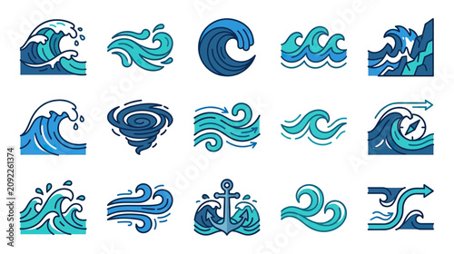Photos Ocean Waves Collection: Water Symbols, Swirls, and Nautical Elements