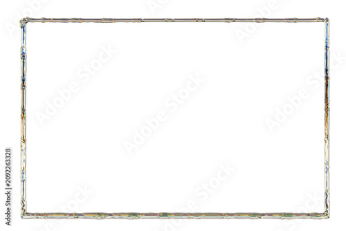 Rectangular rustic metal photo frame border isolated on a transparent background for digital editing