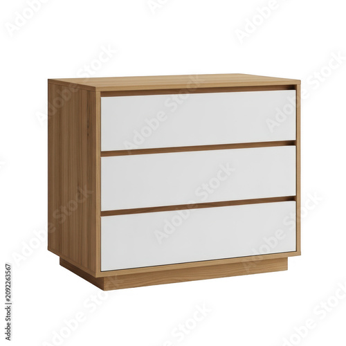 Minimalist three drawer wooden dresser with light finish