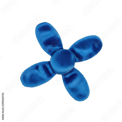 Metallic blue 3d geometric flower shaped object with four petals