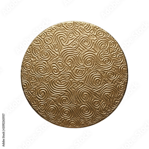 Close up of a textured golden metallic sphere