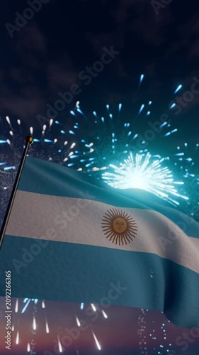 Argentina wind world soccer players festive flag with fireworks