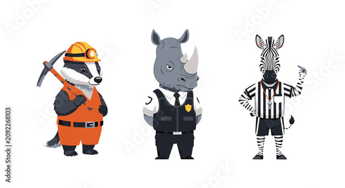 Tableau sur toile Anthropomorphic Animals in Professional Work Uniforms Collection