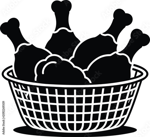 Fotografie Icon illustration of several fried chicken drumsticks served in a woven basket o
