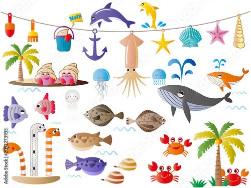 海の仲間■魚いっぱいのイラスト