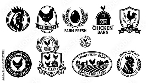 Cuadro en lienzo Chicken Logos Featuring Farm Fresh Eggs, Organic Poultry, and Countryside Farm D
