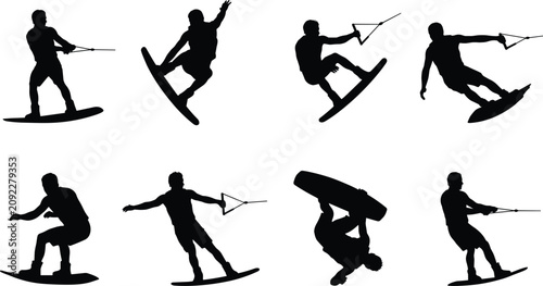 фотографія Wakeboarding Silhouette Collection with Freestyle Jumps and Water Sports Action