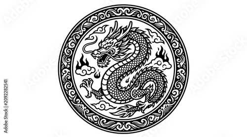 Traditional Chinese Dragon Emblem Illustration.