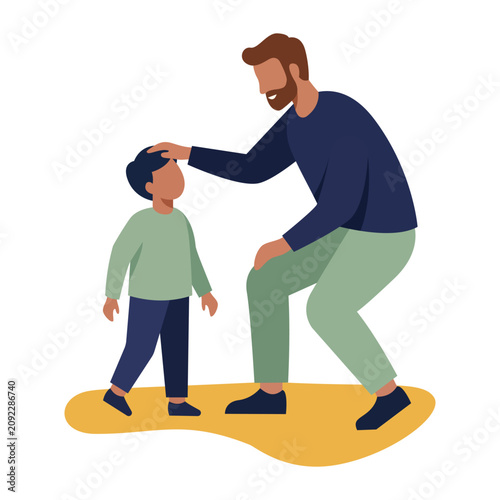 Schilderij op canvas Affectionate father patting his son head gently with love and proud blessing in