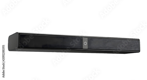 Modern Black Soundbar Speaker on Minimalist Surface with Textured Design