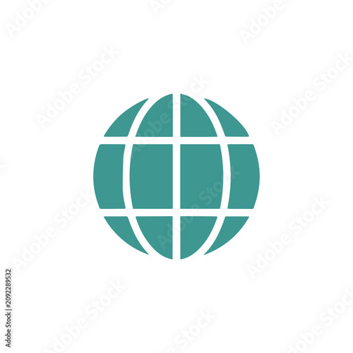 Green earth globe grid icon, flat isolated vector illustration