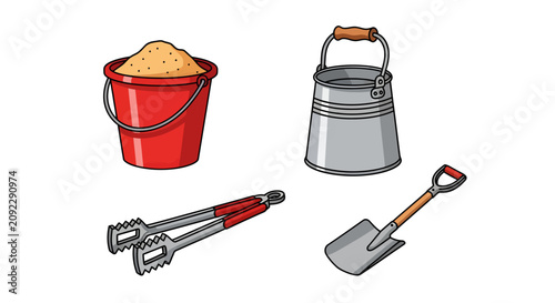 Fire safety tools with buckets shovel and tongs for camping