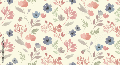 Soft Floral Pattern Background Featuring Decorative Garden Leaves