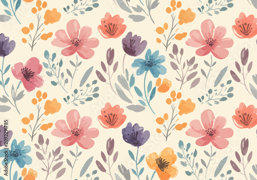 Stylish Botanical Pattern Background with Hand Drawn Floral Details