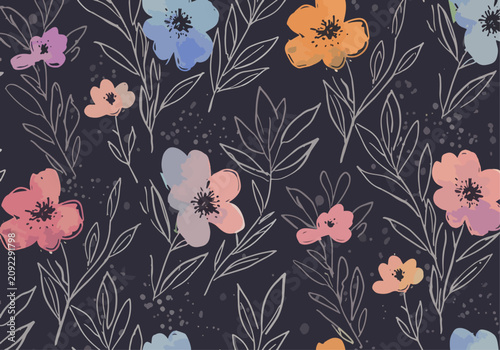 Stylish Floral Pattern Background Featuring Organic Artistic Leaves