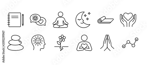 фотографія Line icon set featuring meditation, mindfulness, and mental wellness symbols