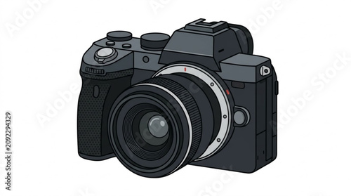 Fotografía A cartoon style illustration of a black digital single lens reflex camera with a