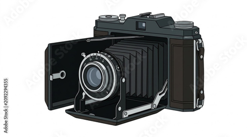 Photos Detailed illustration of a classic large format camera with lens and bellows ext