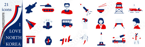 Fotografie A set of icons dedicated to North Korea in a flat minimalist style using national colors